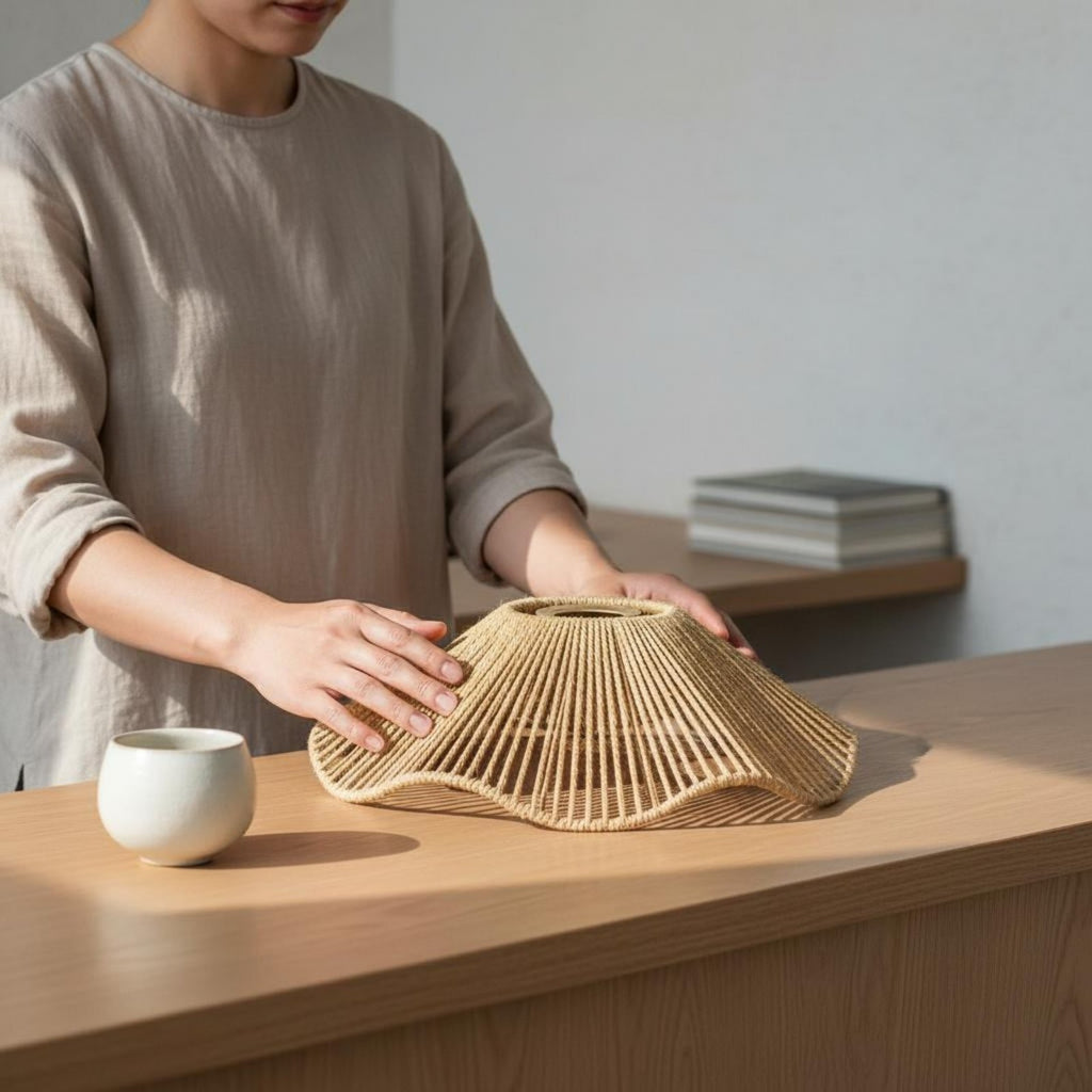 Straw Hat Lamp Shade Retro Home Lighting Handwoven for Guesthouse, Bar