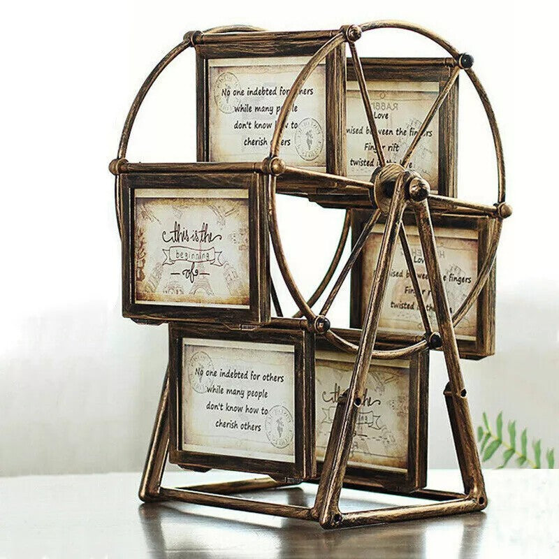 Rotating Ferris Wheel Photo Frame 12-Slot Vintage Wedding Carousel Picture Frame