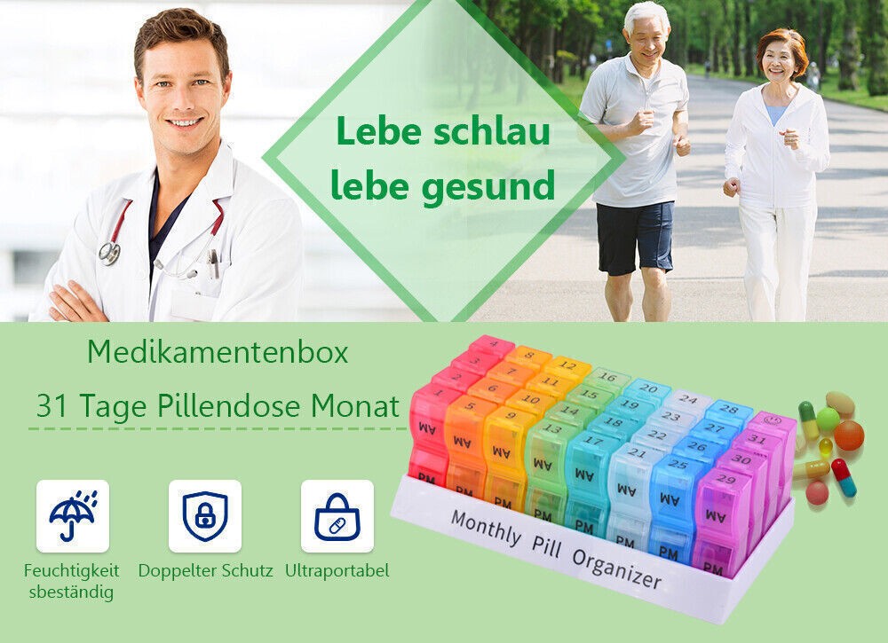 31 Day Pill Box Tablet Medicine Organiser Dispenser Storage Case Monthly Daily