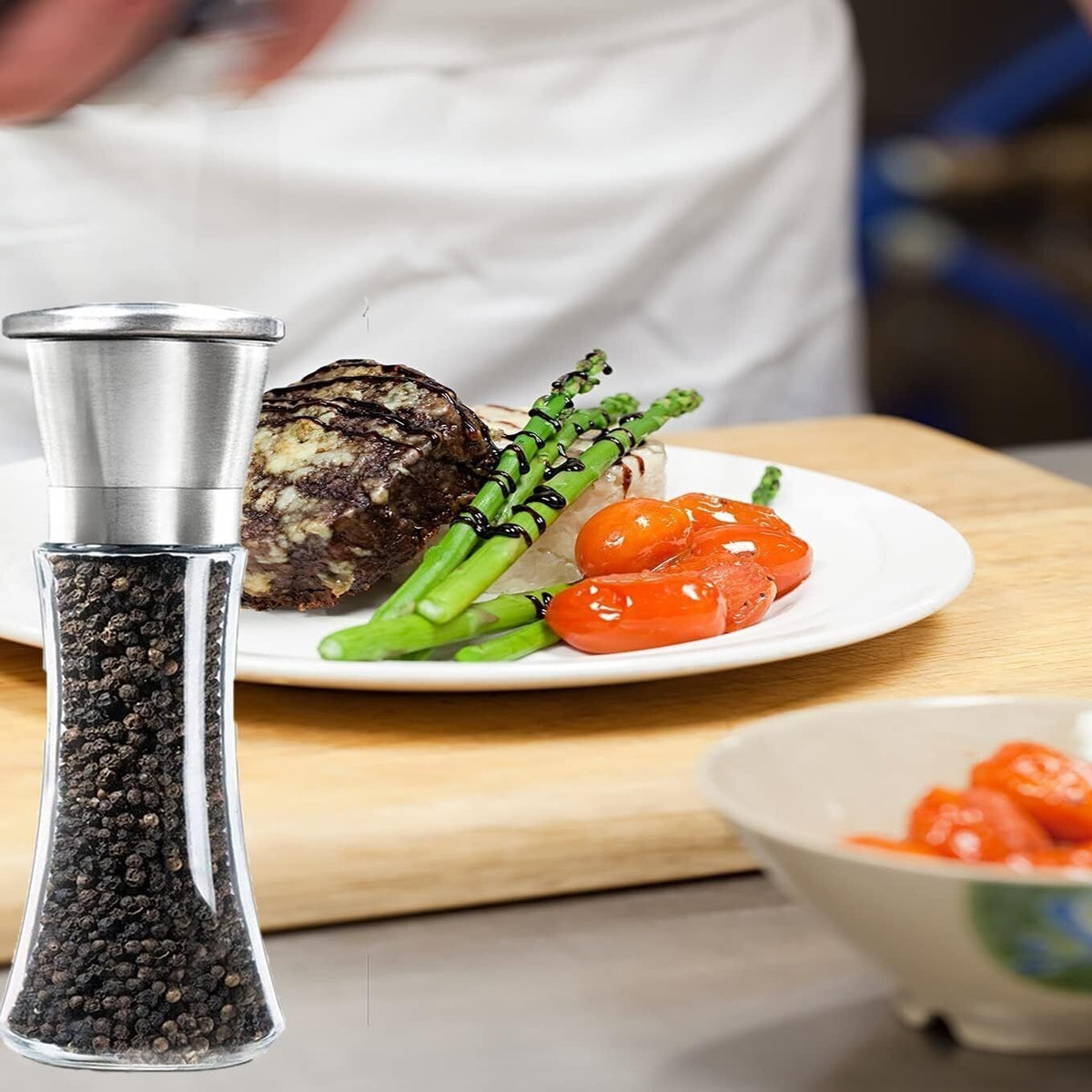 2x Pepper and Salt Grinder Set Mill Adjustable Stainless Steel Shaker Coarse NEW