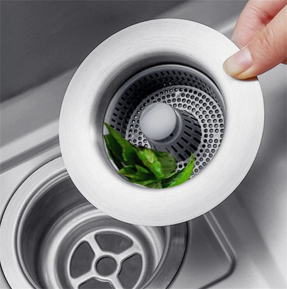 Upgraded 3in1 Kitchen Sink Drain Strainer & Sink Stopper, Stainless Steel Kit UK