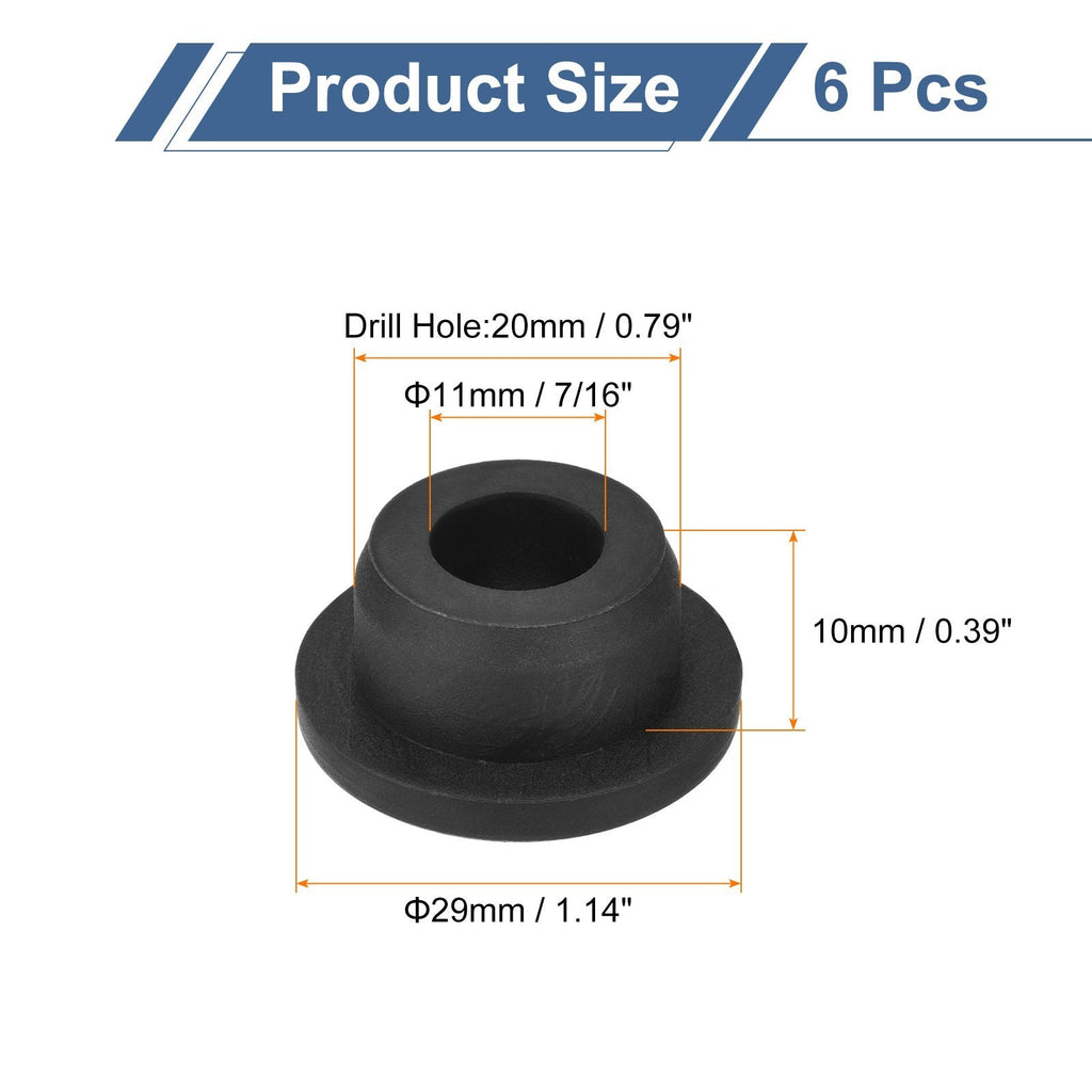 6Pcs Rubber Grommets 20mm Drill Hole, 11mm ID Top Hat Hole Plug Grommet