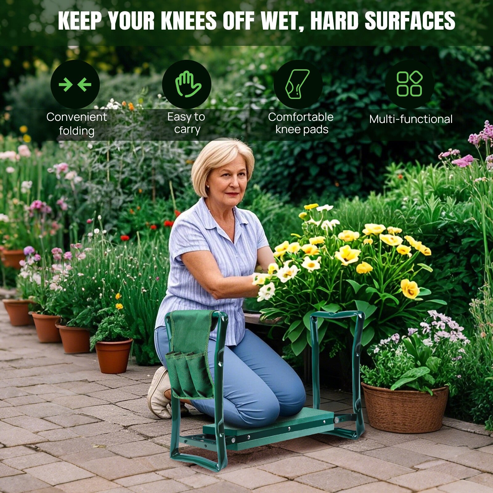 Portable Garden Kneeler Foam Kneeling Stool Tool Bag Padded Seat Seat Pad