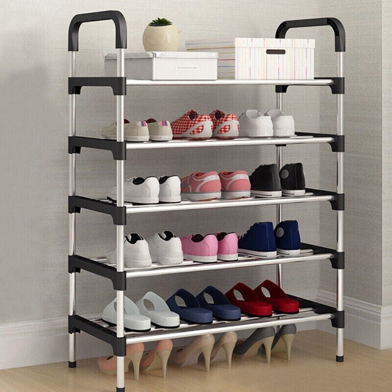 Shoe Rack 5 Tier Stand Compact Space Saving Shoes Storage Organiser Shelf Steel