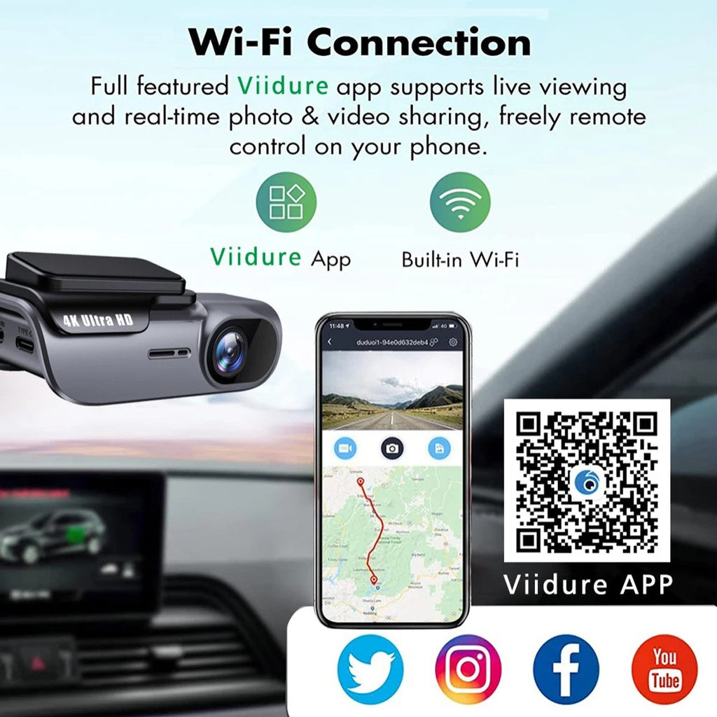 GPS HD 4K Dash Cam Wireless WiFi Front Car DVR Camera Video Recorder G-Sensor-UK