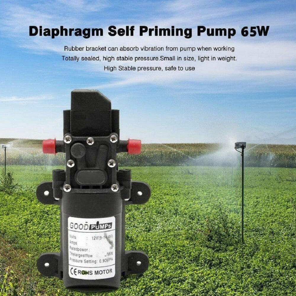 72W 12V Water Pump High Pressure Diaphragm Self Priming 130PSI 6L/Min RV Caravan