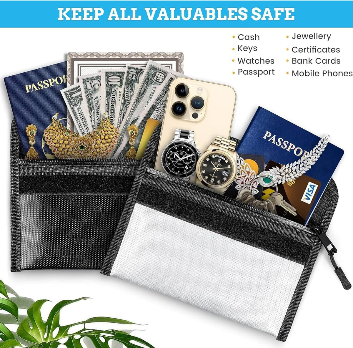 2200℉ Fireproof Money Bag Waterproof Document Envelope File Pouch Safe Cash Box