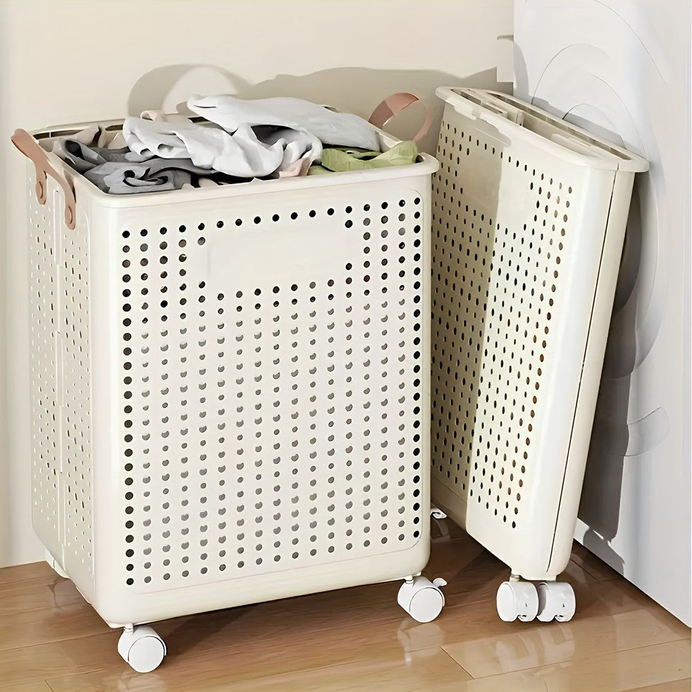Large Capacity Foldable Laundry Basket with Wheels Laundry Room Laundry Basket