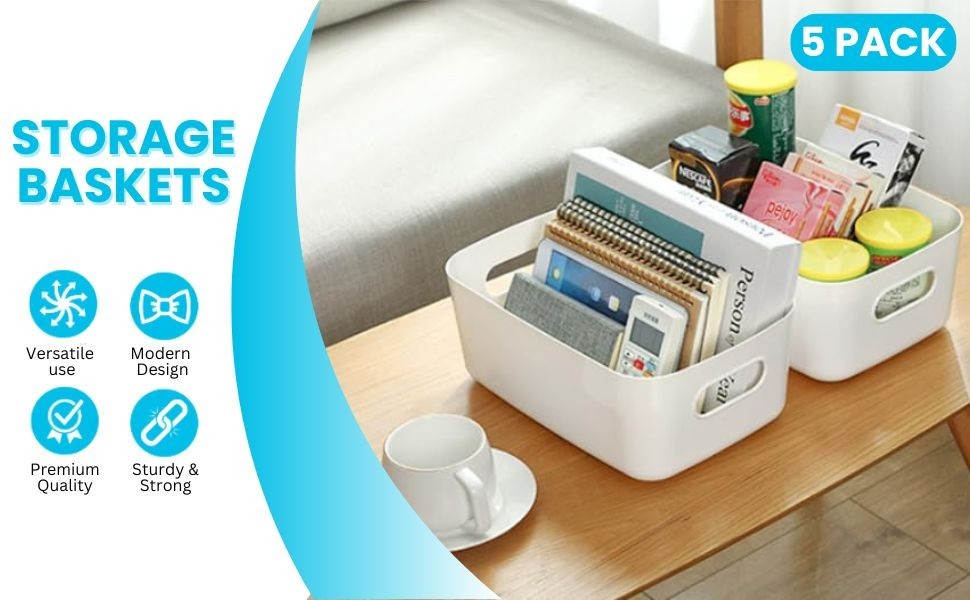 5 Plastic Storage Basket Box Handy Home Kitchen Office School Organizer