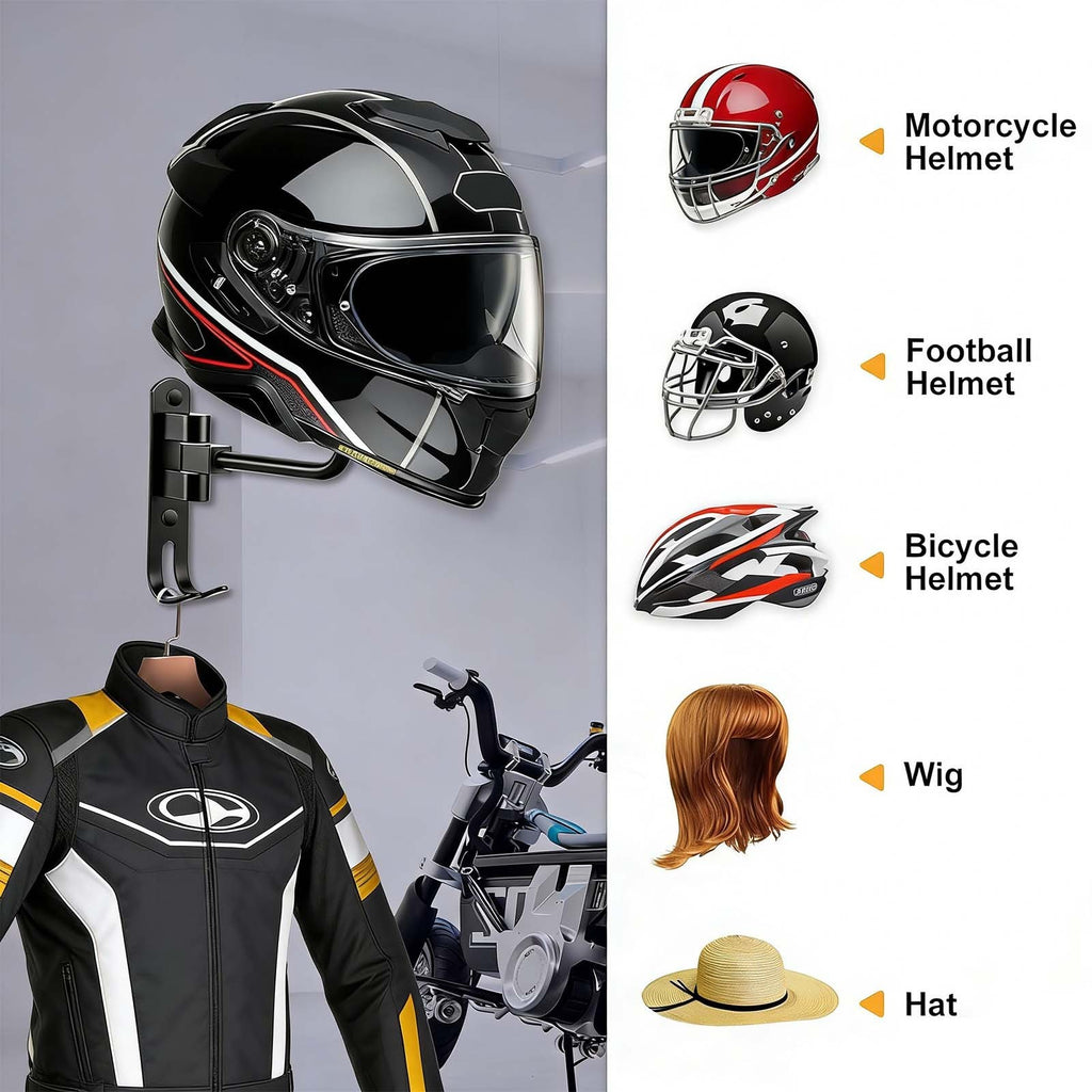1-2X 180° Motorcycle Helmet Rack Holder Hat Display Stand Wall Mount Hook Hanger