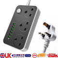 Extension Lead with 6 USB Cable Electric Plug Socket UK Mains Power 3 Gang Way