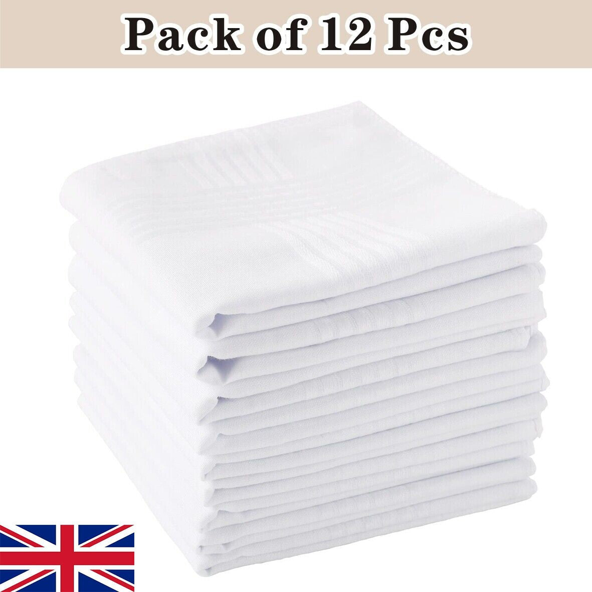 12xMens Large White Square Handkerchief Soft Cotton Hankies Hankerchiefs 40x40cm