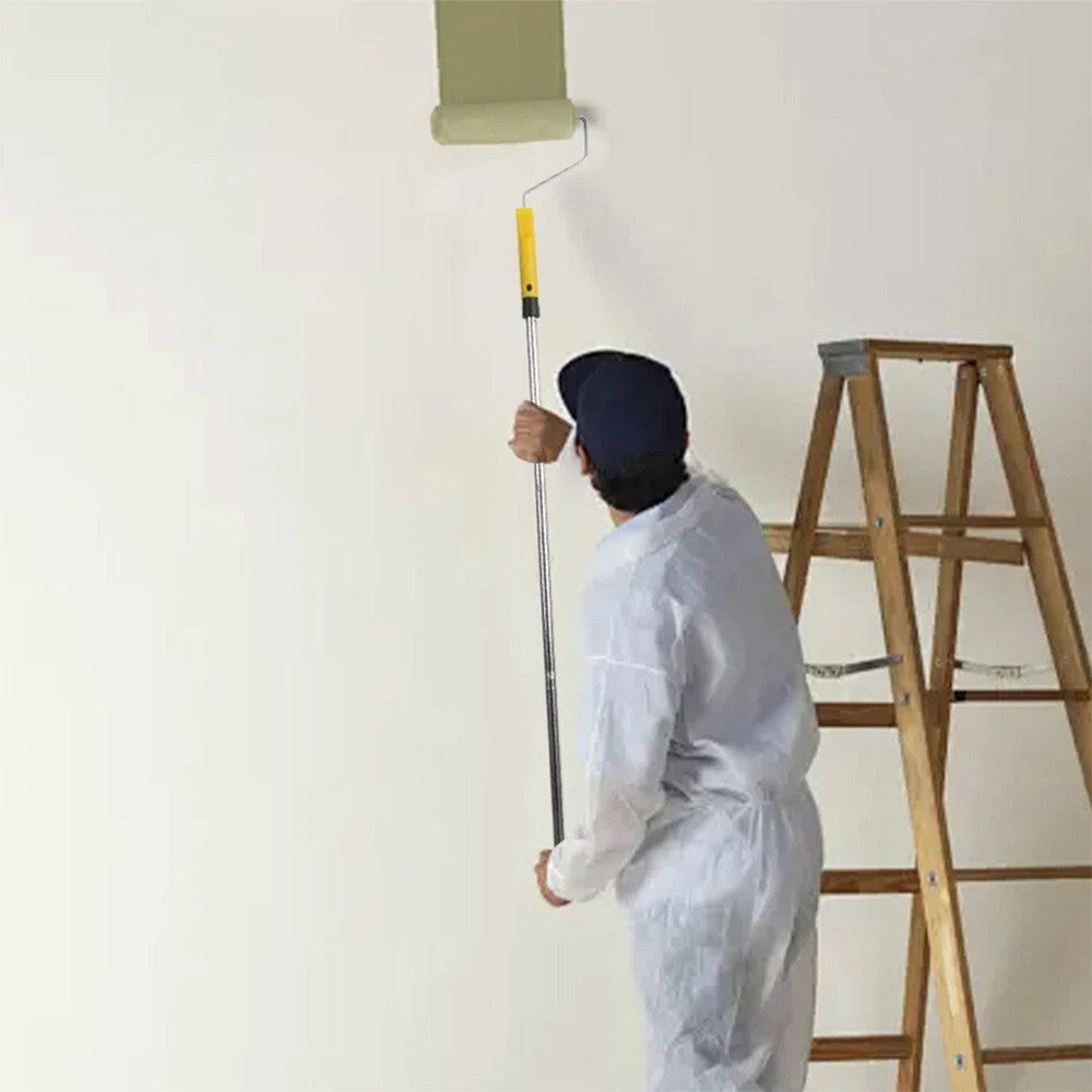Set Paint Rollers Extension Pole Tray Brush Roller Sleeves Painting Wall Ceiling