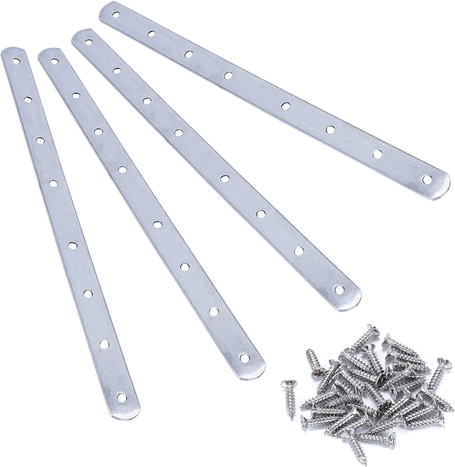 4Pcs Flat Straight Brace Brackets Stainless Steel Mending Joining Plates Heavy