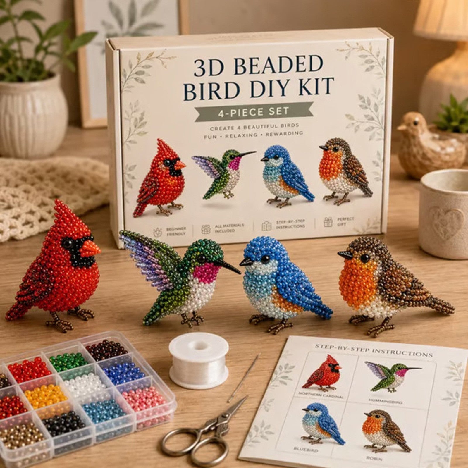 Tiny 3D Beaded Animal DIY Kit Cute Bird Animal Beading Craft Set Handmade Art UK