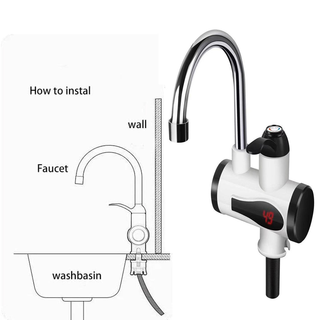 360° LED Electric Heater Faucet Tap Instant Hot Water Bathroom Kitchen Fast Heat