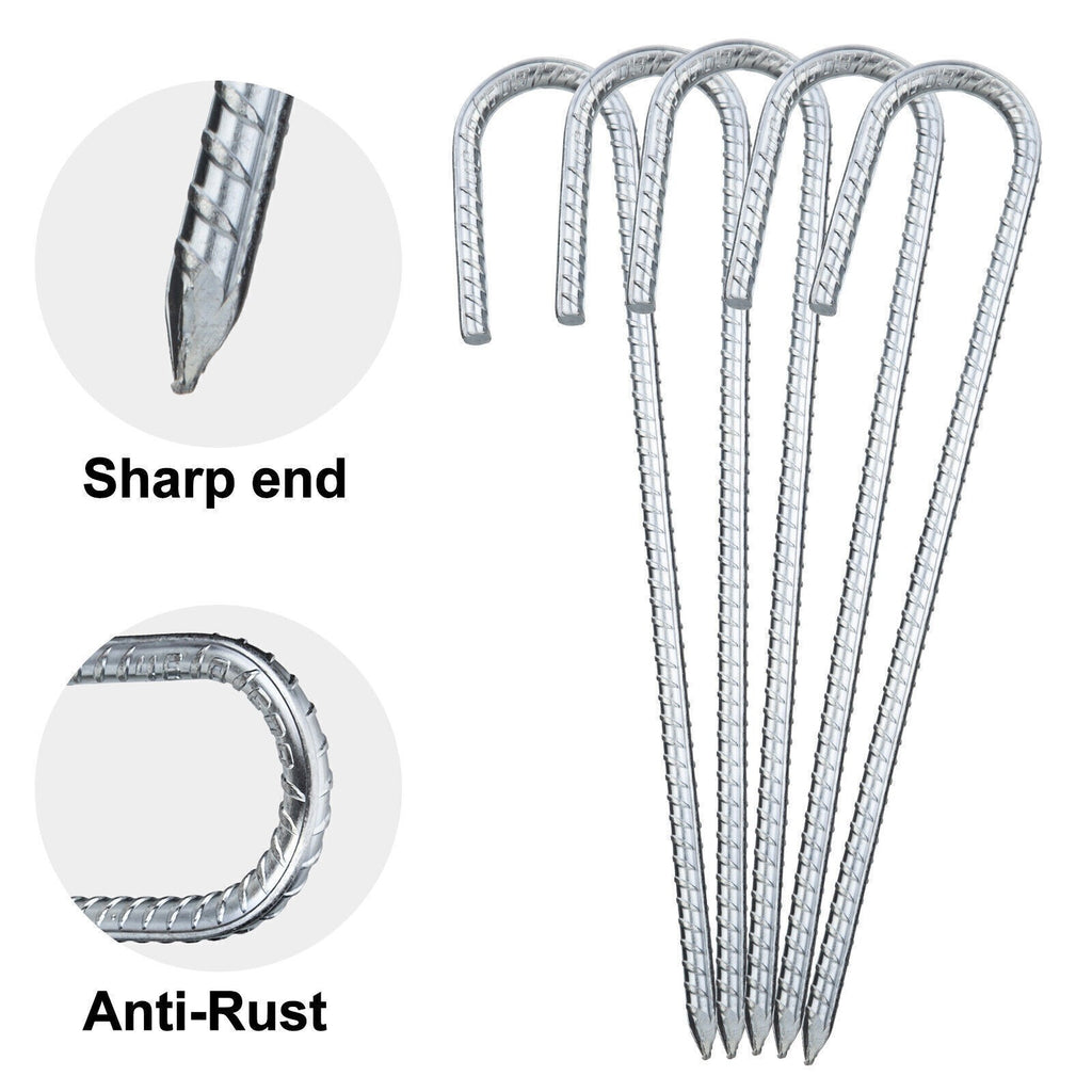 10Pcs 12" Heavy Duty Galvanised Steel J Shaped Ground Stakes Gazebo Tent Pegs