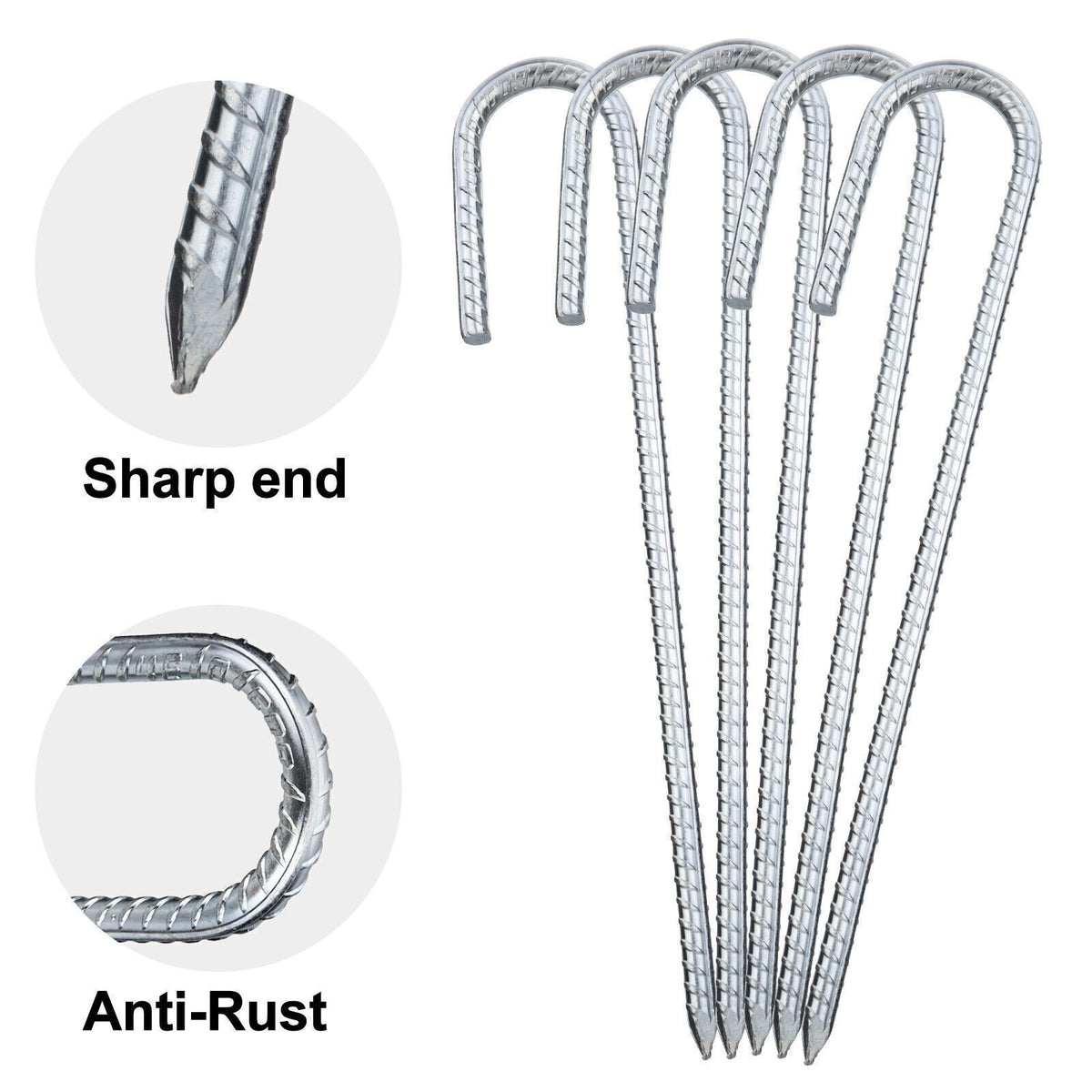 10Pcs 12" Heavy Duty Galvanised Steel J Shaped Ground Stakes Gazebo Tent Pegs