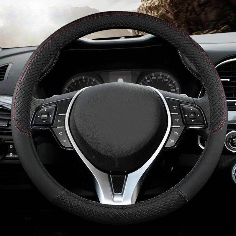 Black 38cm Car Steering Wheel Cover Leather Universal Anti-Slip Sport styling