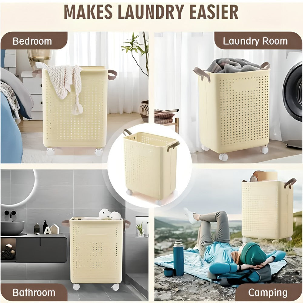 Large Capacity Foldable Laundry Basket with Wheels Laundry Room Laundry Basket