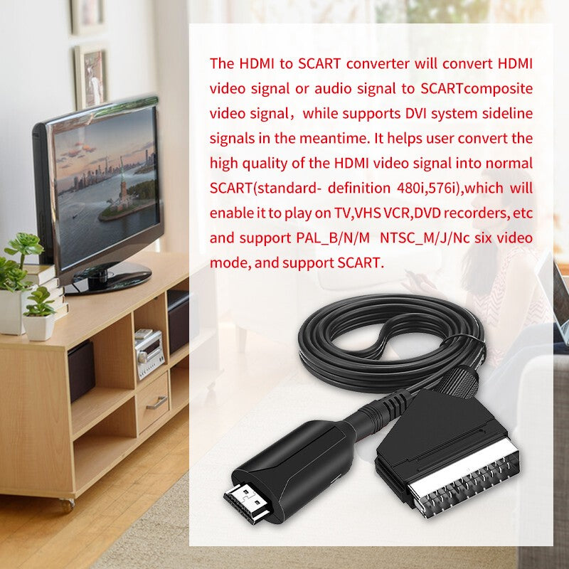 Portable HDMI-compatible To Scart Converter Video Audio Adapter for TV DVD HD