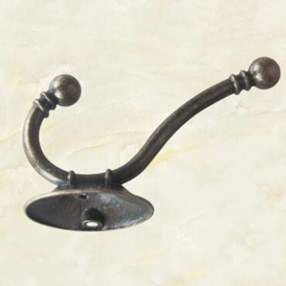2pcs Metal Double Antique Brass Hat and Coat Hooks Door Robe Dress Ball End
