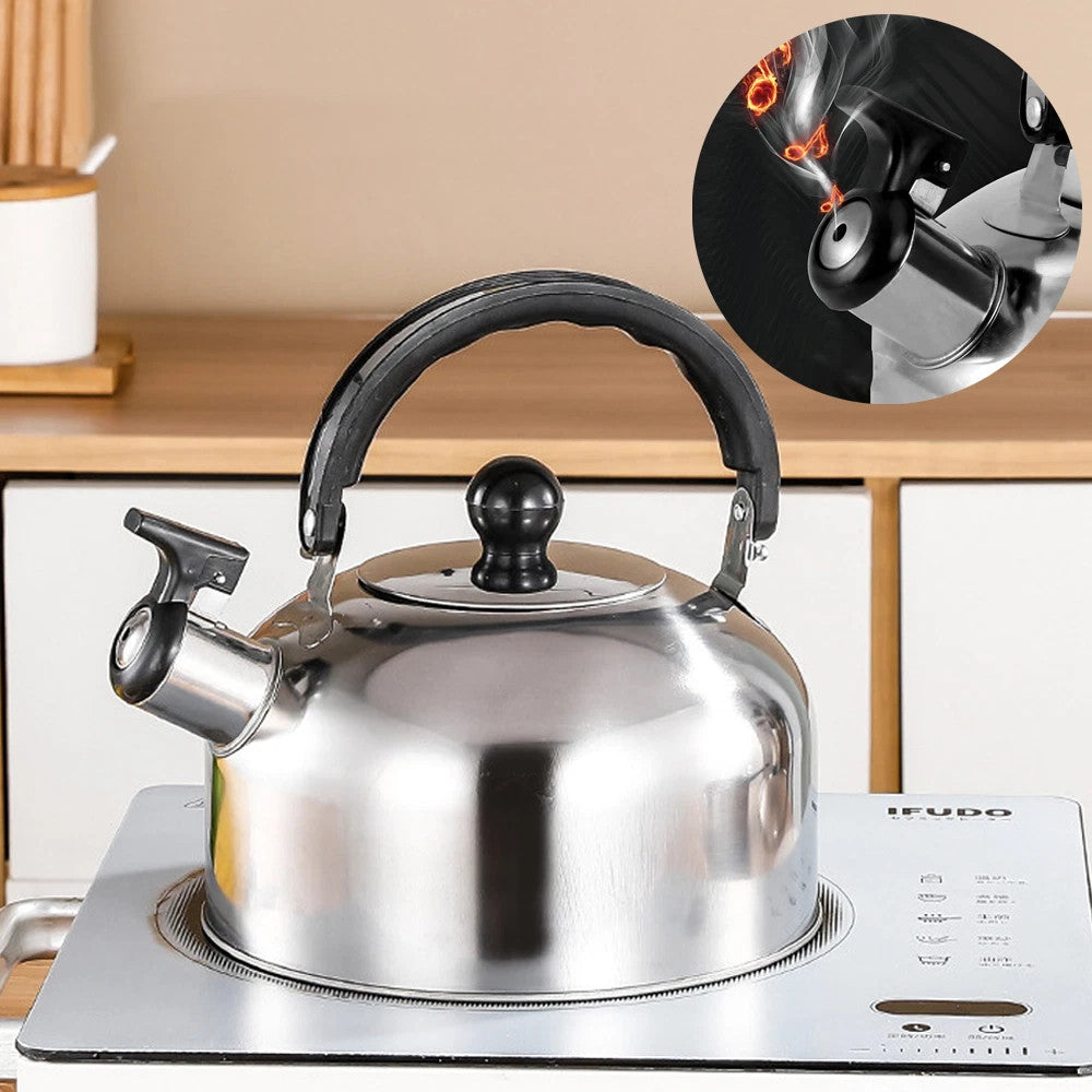2L Stainless Steel Whistling Camping Kettle Cordless Gas Hob Kitchen Teapot UK