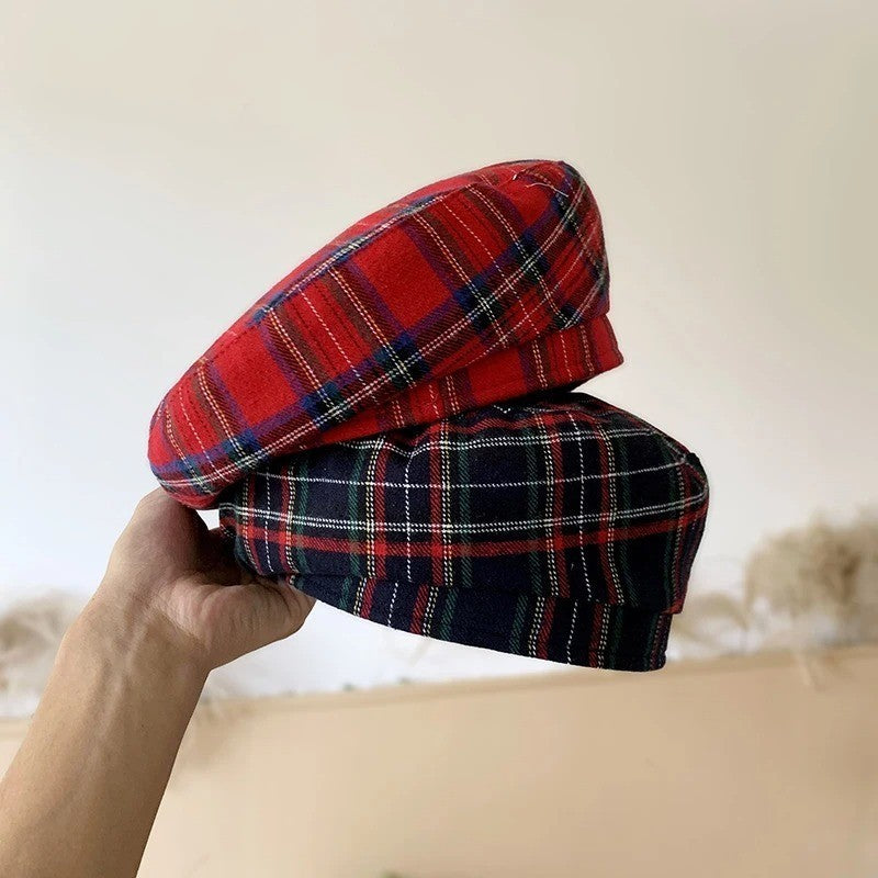 Women Striped Jacquard Beret Classic Casual Plaid Vintage Flat Top Painter Cap