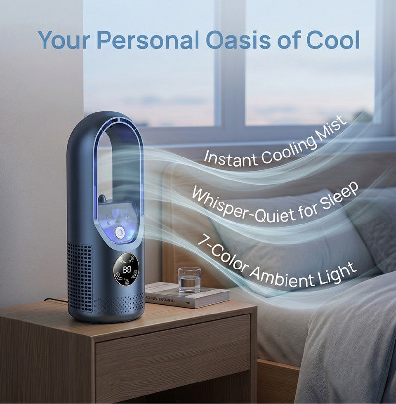 Portable Air 6 Speed Silent Timer Air Conditioner Cooler Leafless Electric Fan
