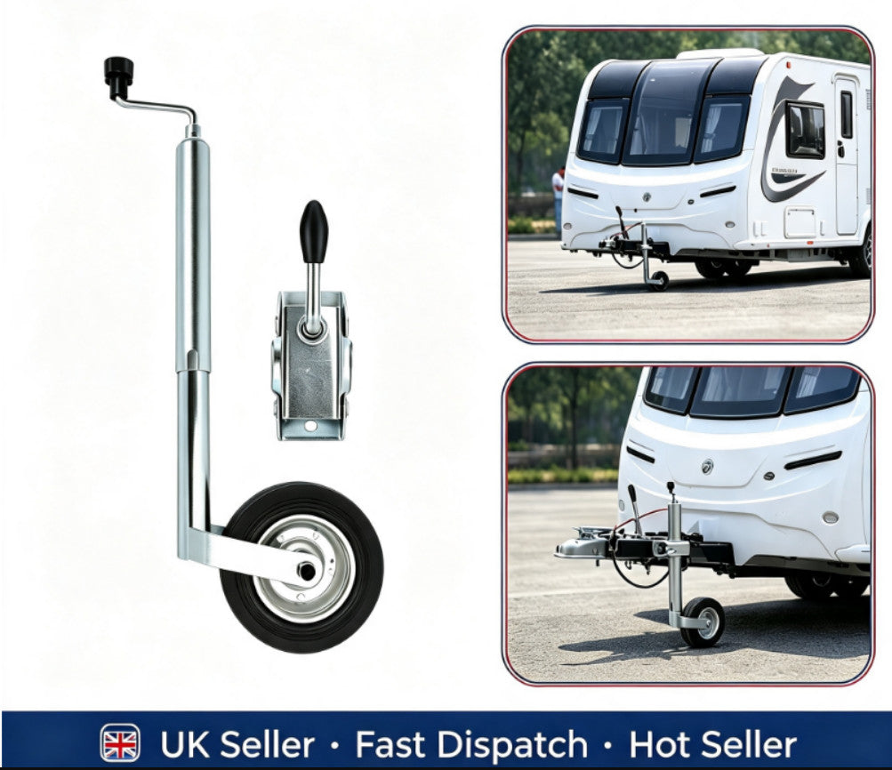 48MM Ribbed Jockey Wheel Heavy Duty (Metal Rim Wind Up Handle Caravan Trailer)
