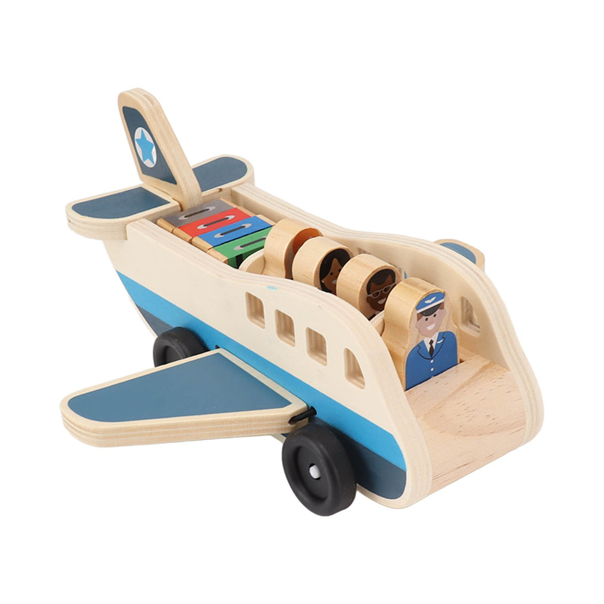 Wooden Toy Plane with Person & Suitcase Blocks Corrosion Resistant Building Set