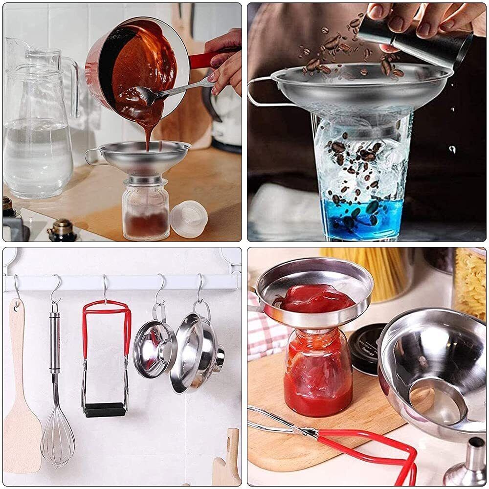 Stainless Steel Funnel Can Lifting Tongs Set Canning Hoppers Filter Jar Lifter