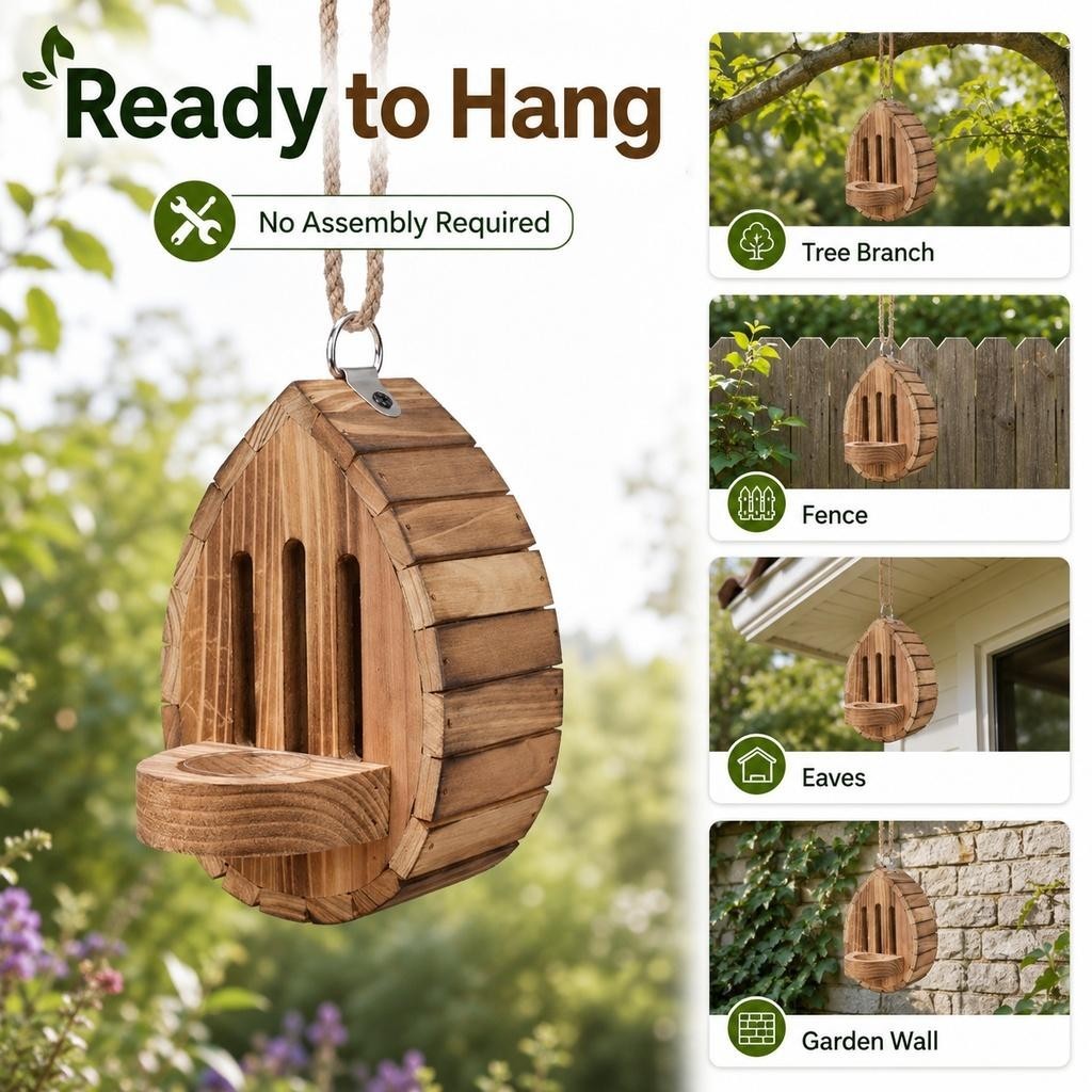 1x Butterfly House for Outside Teardrop-Shaped Wooden Butterfly Habitat & Feeder