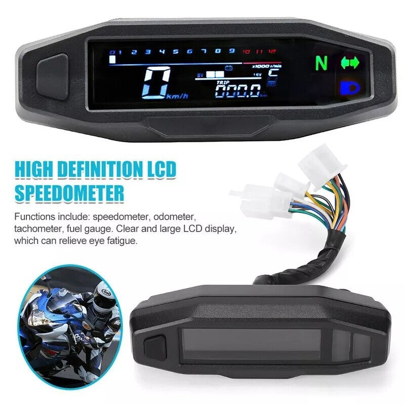 Motorcycle LCD Digital Speedometer Universal Motorbike Odometer Tachometer Gauge