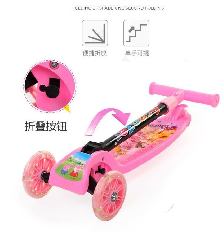 Kids Scooter Child Kick Flashing LED Light Up 3 Wheel Push Adjustable Folding