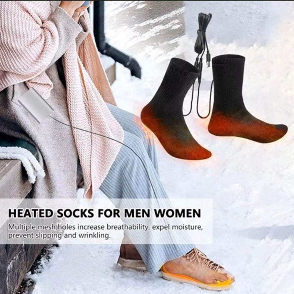 Fast Heating USB Heated Socks Cotton Electric Heated Socks  Outdoor Sports