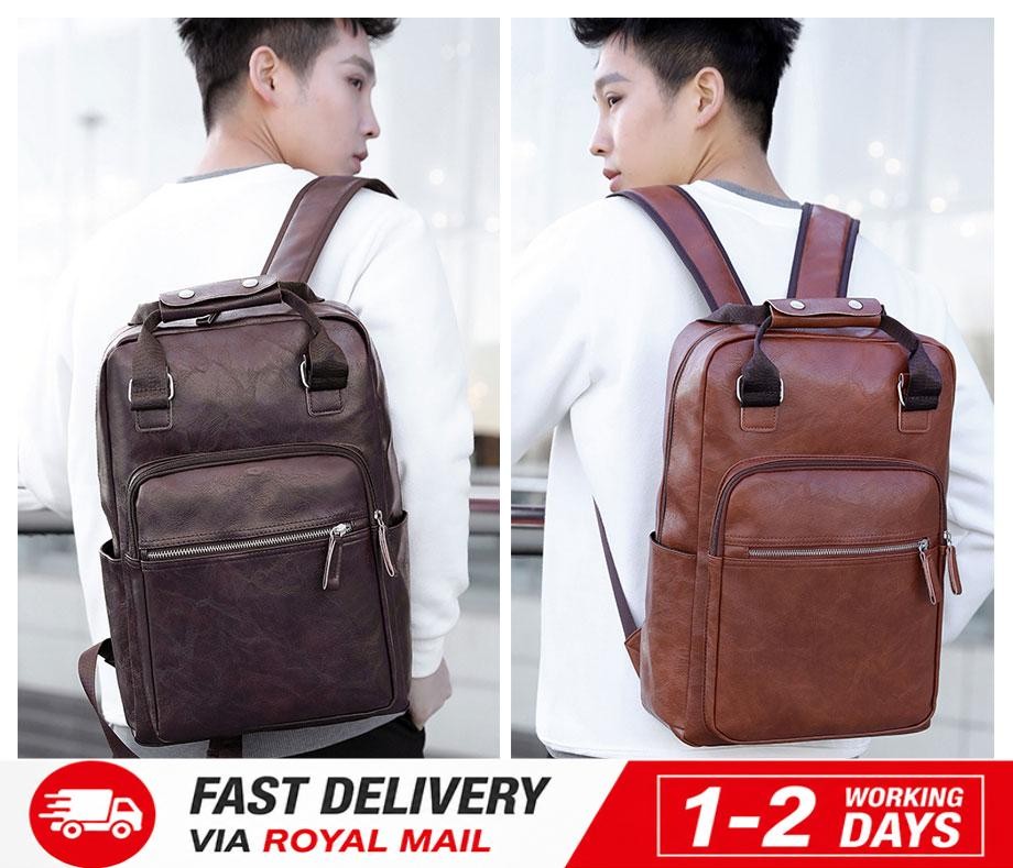 PU Leather Backpack Bag Laptop Travel Genuine Men's Vintage Rucksack Business