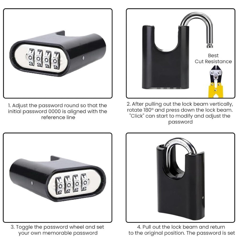 Large Heavy Duty Combination Padlock Outdoor, [Anti-Cutting] [Waterproof]