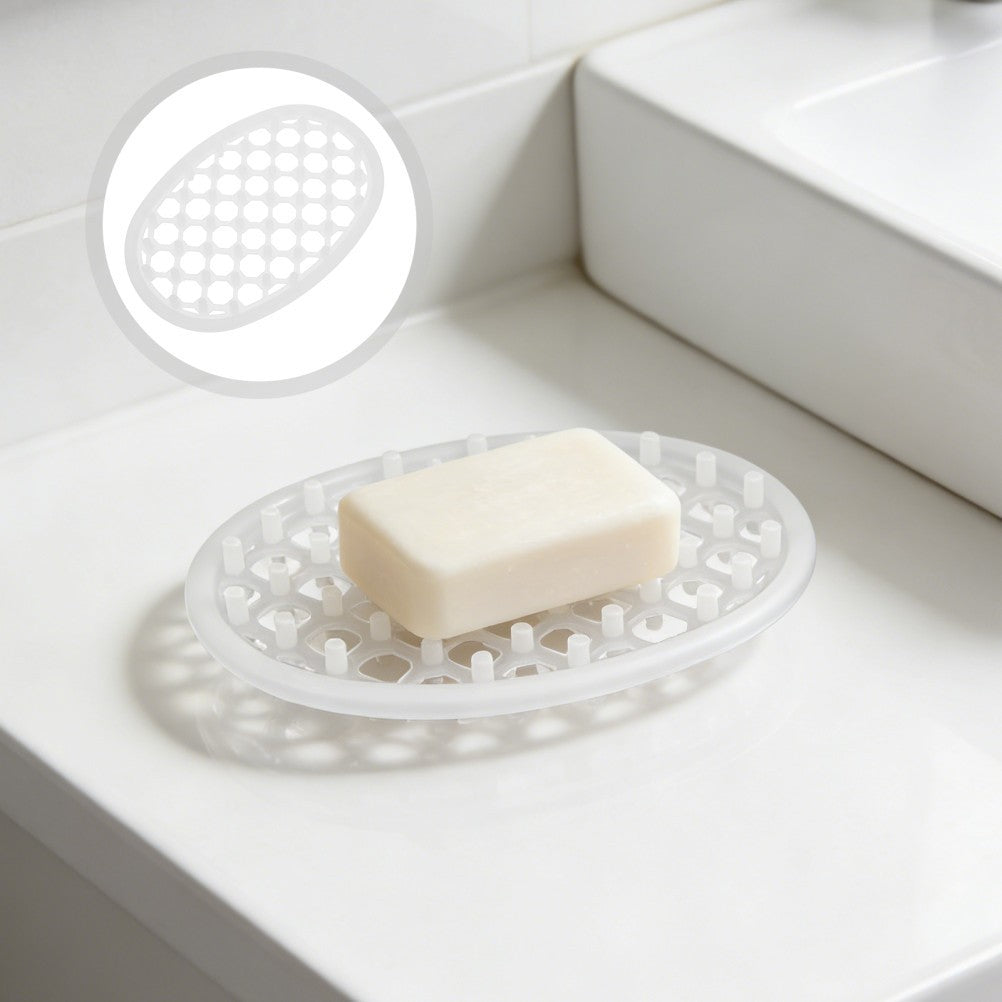 4pcs Soap Holder with Drain, Silicone Pad, Non Slip Self Draining Soap Dish