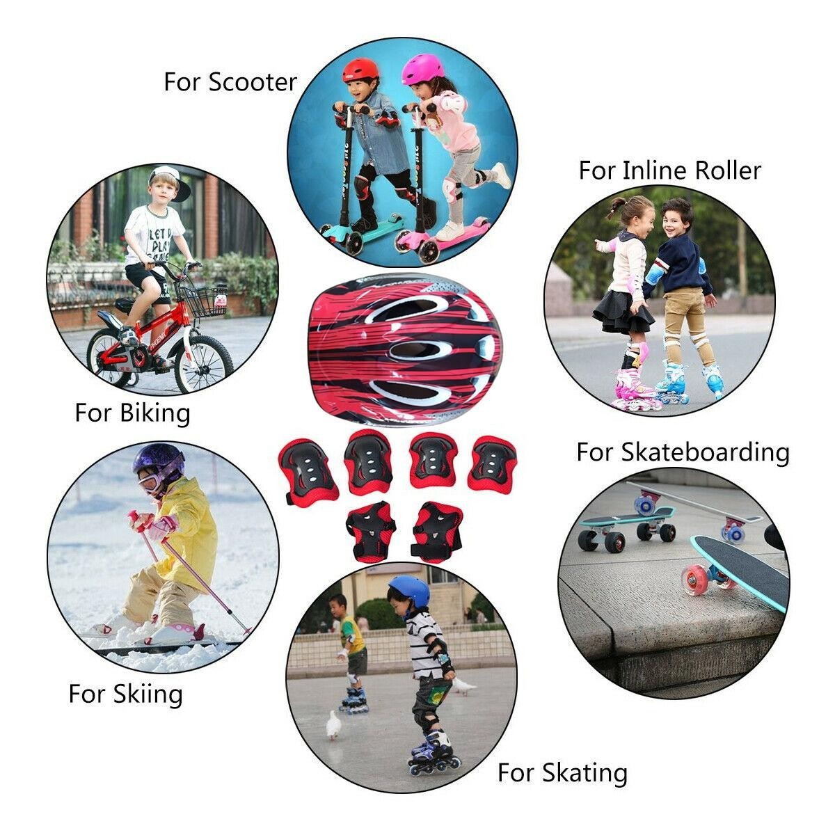 7X Kids Roller Skating Protective Gear Set Helmet Knee Elbow Wrist Guards Pad