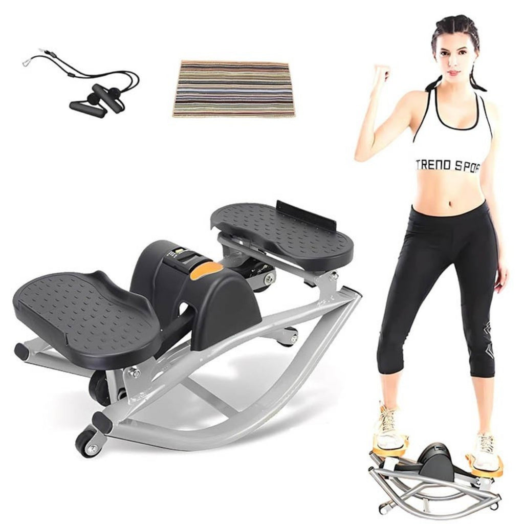 Side-to-Side Rock Stepper w Elastic Resistance Bands LCD Monitor Balance Trainer