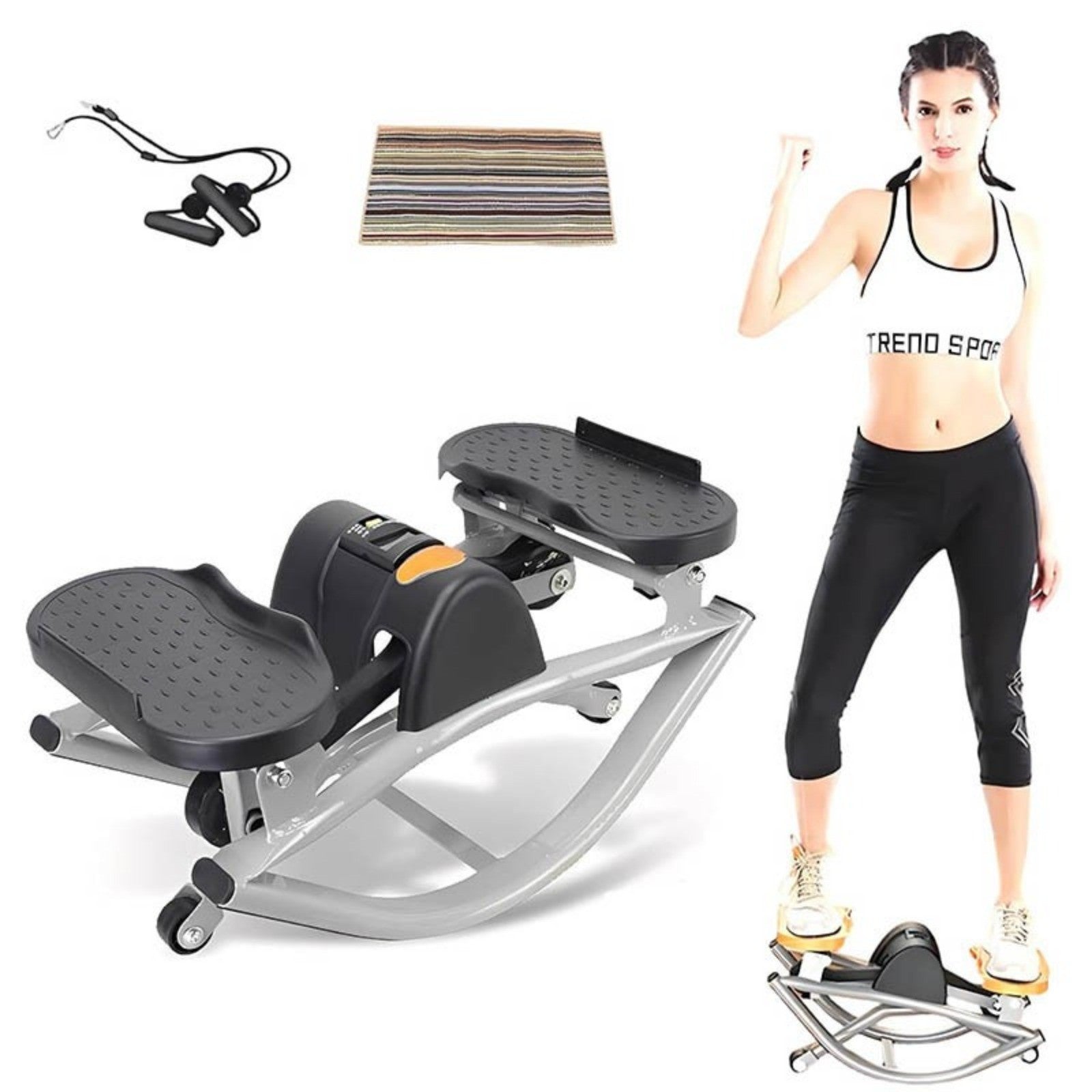 Side-to-Side Rock Stepper w Elastic Resistance Bands LCD Monitor Balance Trainer