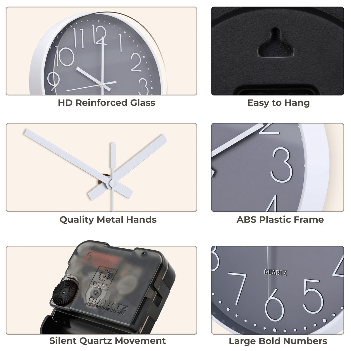 Wall Clock Silent Non Ticking Clock for Living Room Bedroom Kitchen Office UK