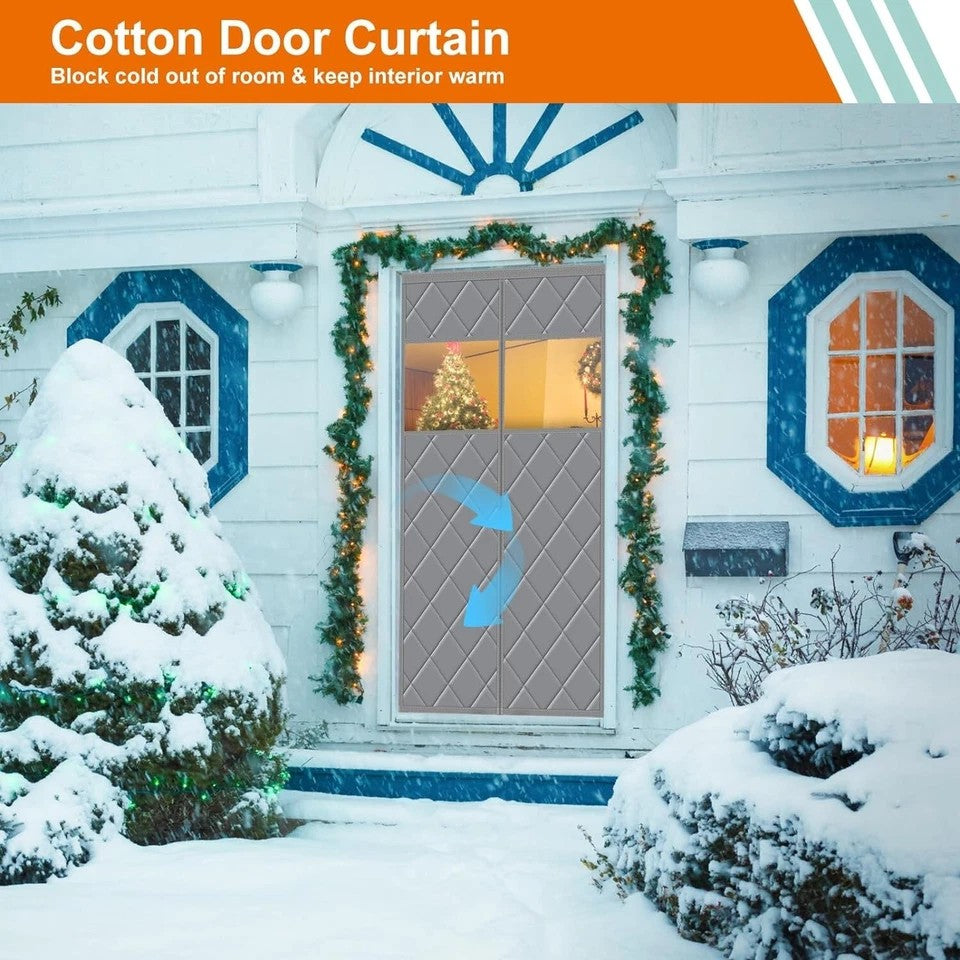 Thermal Insulated Door Curtain Oxford Cloth Windproof for Winter Magnet Closed