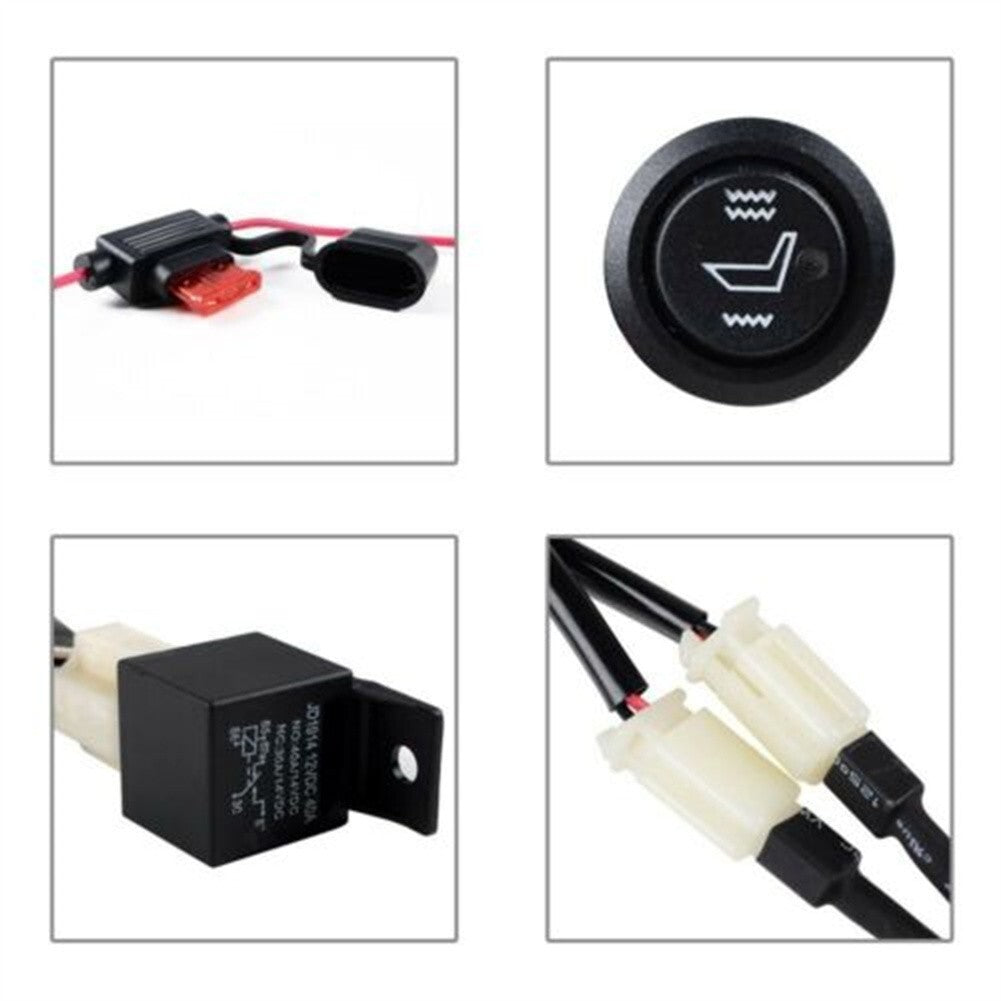 Universal 12V Car Carbon Fiber Heated Seat Heater Kit Cushion Round Switch Set