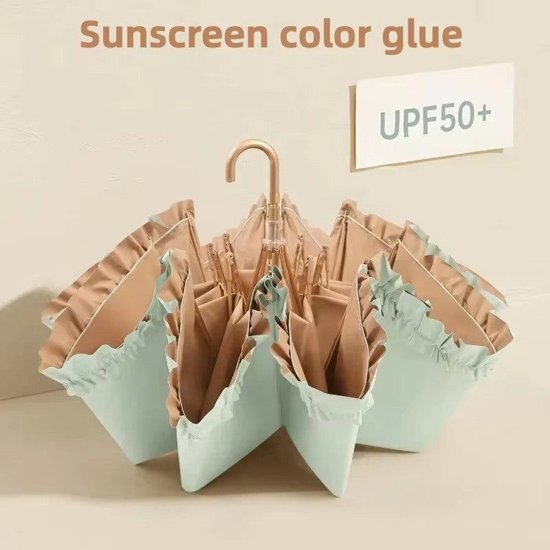 Portable Lace Folding Curved Hook Rain Umbrella Sun UV UPF50+ Protection Parasol