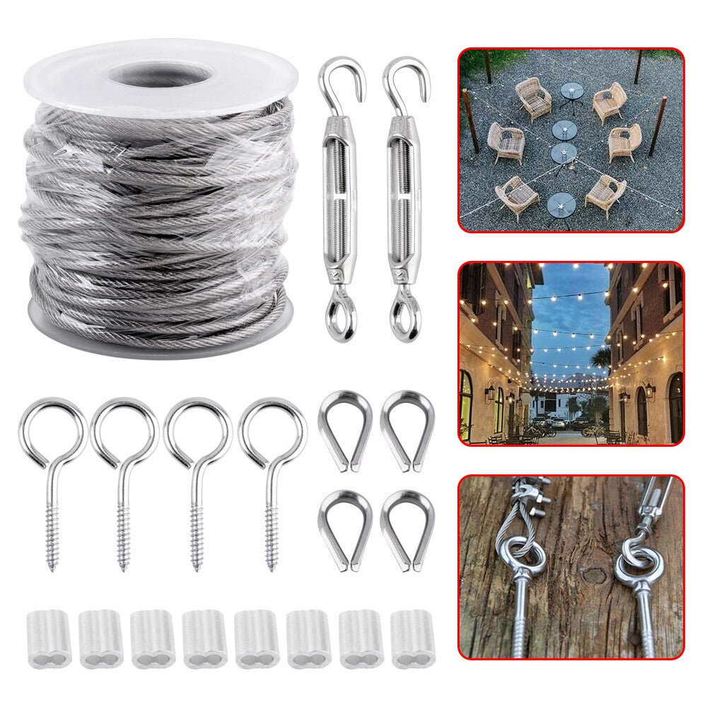 30M Garden Wire Rope for Climbing Plants Turnbuckle Wire Tensioner Strainer Kit