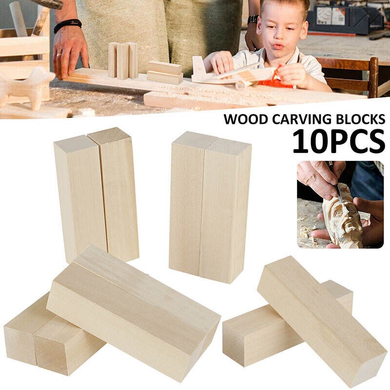 10Pcs Basswood Carving/Whittling Wood Blocks Crafts Tool Kit 10*2.5*2.5cm/4inch