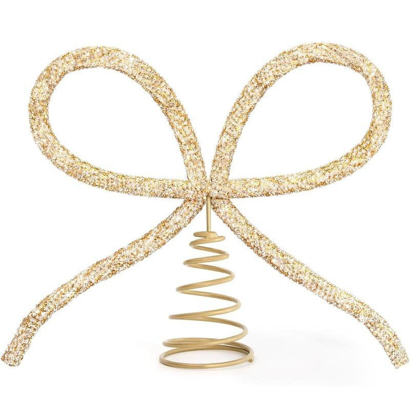 Christmas Tree Topper Bow, Gold Glass Rhinestone Bow Tree Topper Christmas Decor