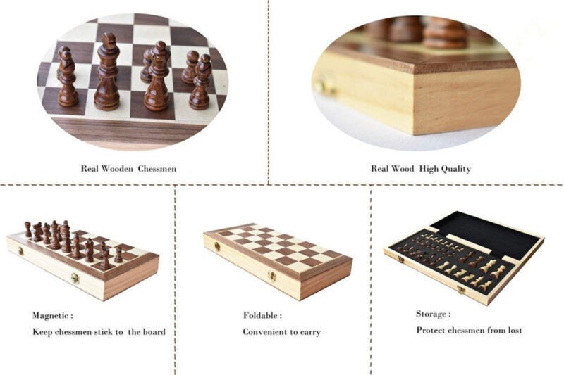 40X40cm Wooden Chess Set Folding Chessboard Magnetic Piece Wood Board Game Large